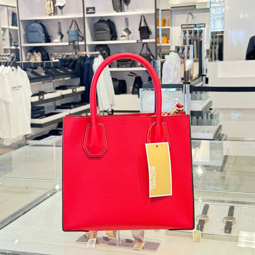 Michael Kors Mercer Medium Satchel Shoulder Crossbody Bag Bright Red - Picture 2 of 13